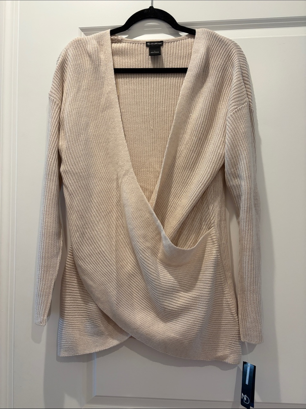 new directions Cream Draped Rib-Knit Cardigan